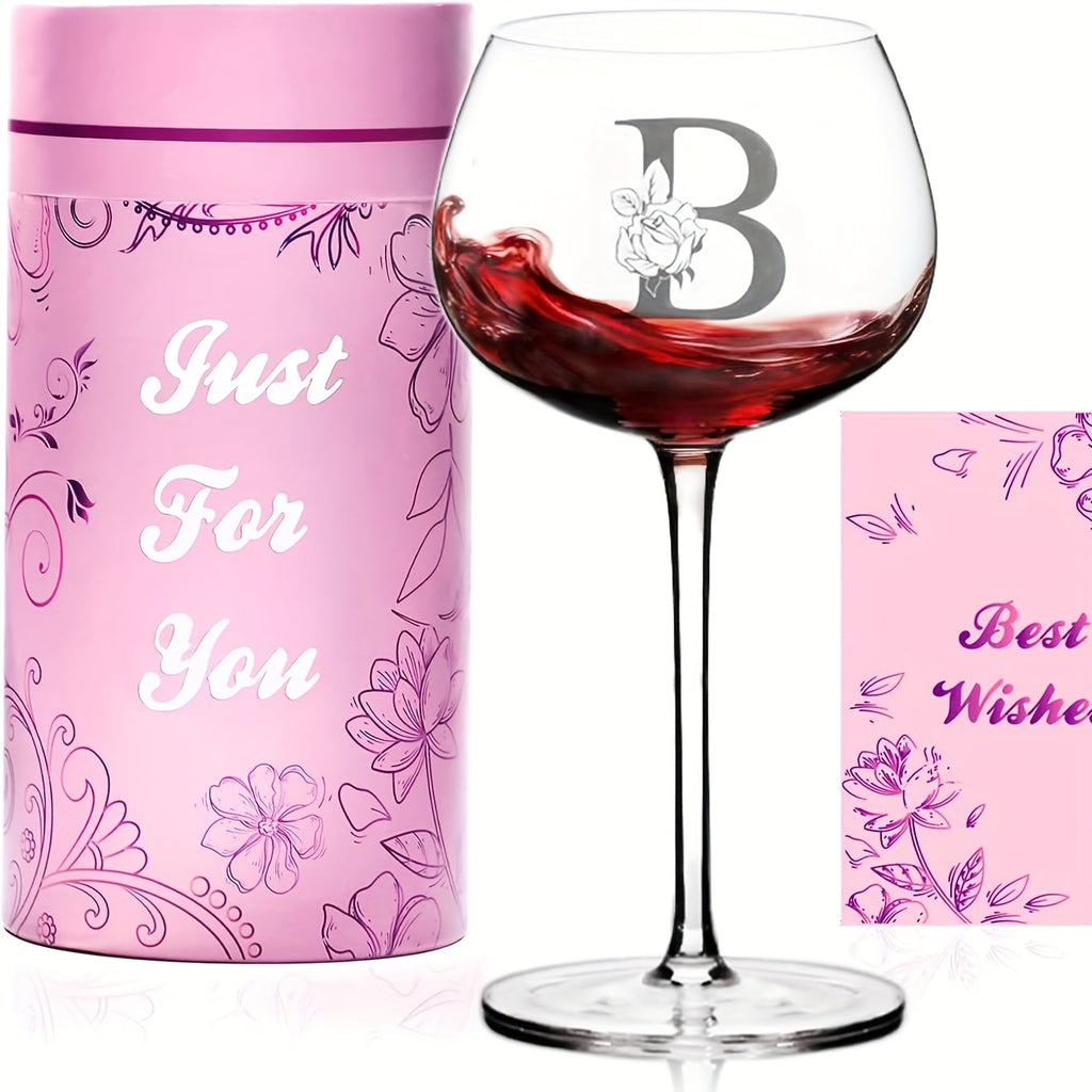 Personalized Wine Glass Gift for Women ¨C A-Z Initial Letter Monogrammed Wine Glass with Gift Box & Greeting Card ¨C Unique Birthday, Christmas & Mother's Day Gift for Mom, Best Friend & Sister