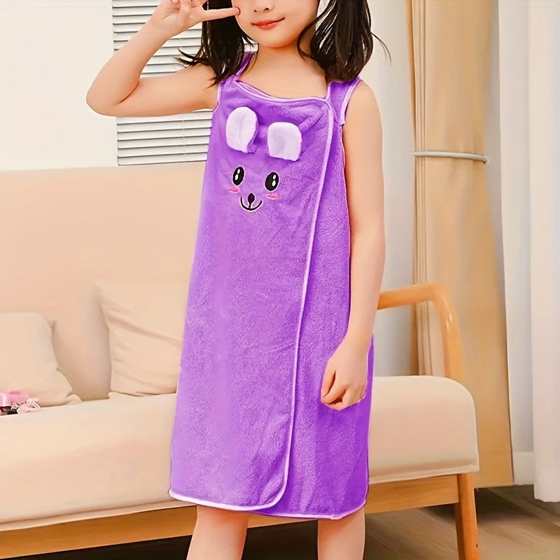 Bunny Ears Bath Towel Wrap for Girls - 250GSM Microfiber Cartoon Bath Skirt, Cute Kawaii Robe for Ages 6-12, Rose Red Purple Pink Blue, Fun Birthday Gift