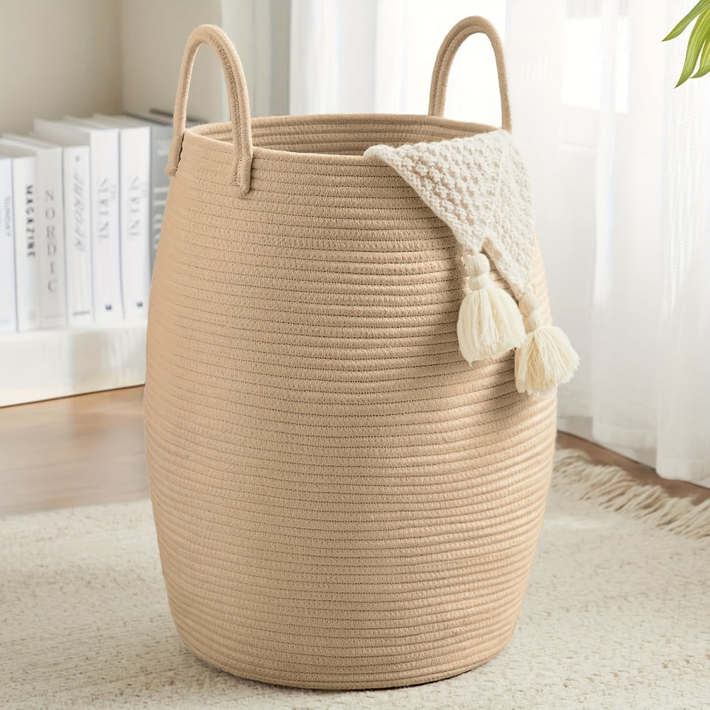 Laundry Hamper Basket Large Bohemian Foldable Clothes Hamper with Extended Handle - Fabric Oval Storage Bin for Bedroom Dorm Hotel, Space-Saving Tall Cloth Basket 22 Inch, Collapsible Laundry Basket