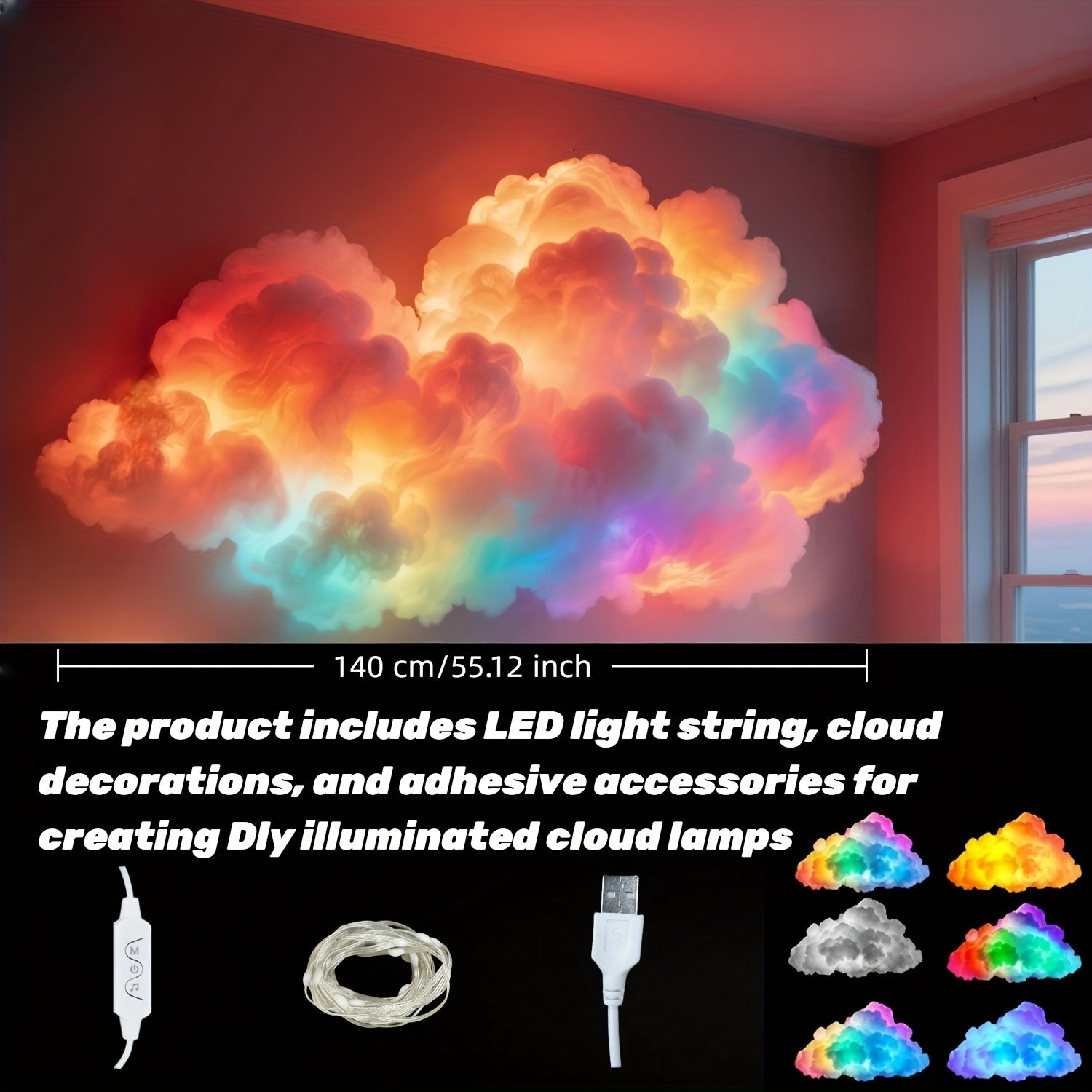 3D RGB LED Cloud Lamp Color Changing Night Light with Lightning Effects, Creative Multicolor Mood Light for Bedroom Gaming Room, Aesthetic Wall Hanging Cloud Light for Party Club Home Decor