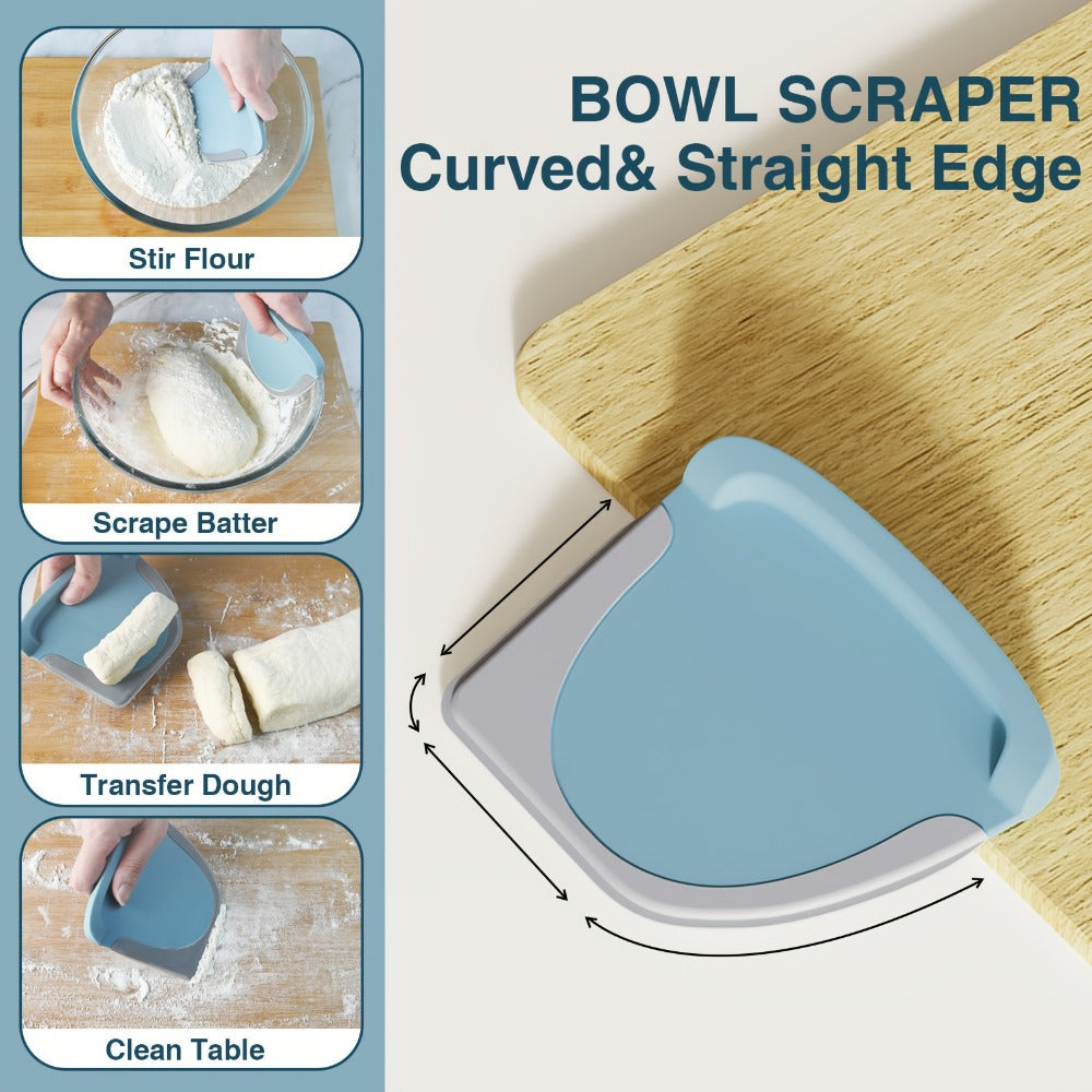 Dough Scraper Bench Scraper - Stainless Steel Dough Cutter with Silicone Handle & Measuring Scale, Multipurpose Pastry Scraper Pizza Spatula Baking Tool, Kitchen Gadget Gift, Blue Grey