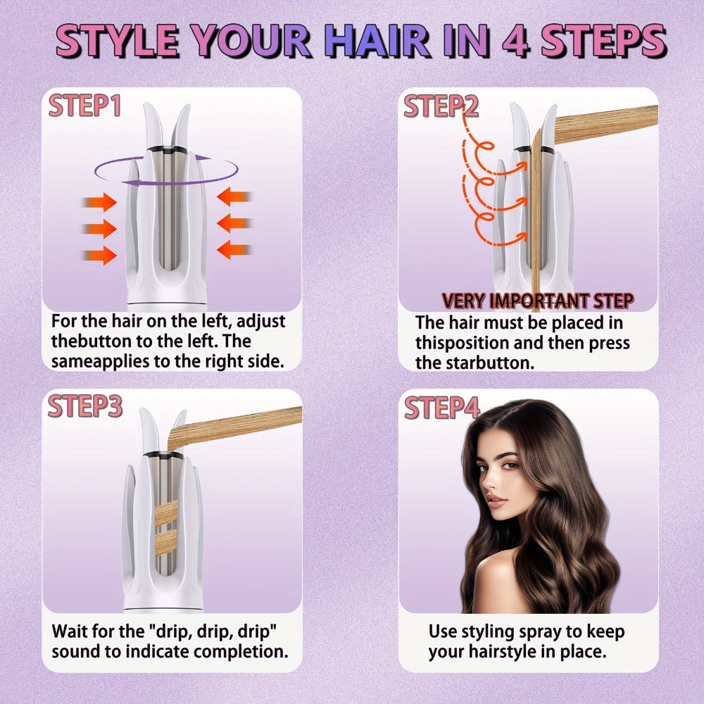 Automatic Hair Curler 28mm Barrel Negative Ion Technology 4 Temperature Settings Fast Heating Portable Travel Hair Curling Wand for Easy Curls Women Gift
