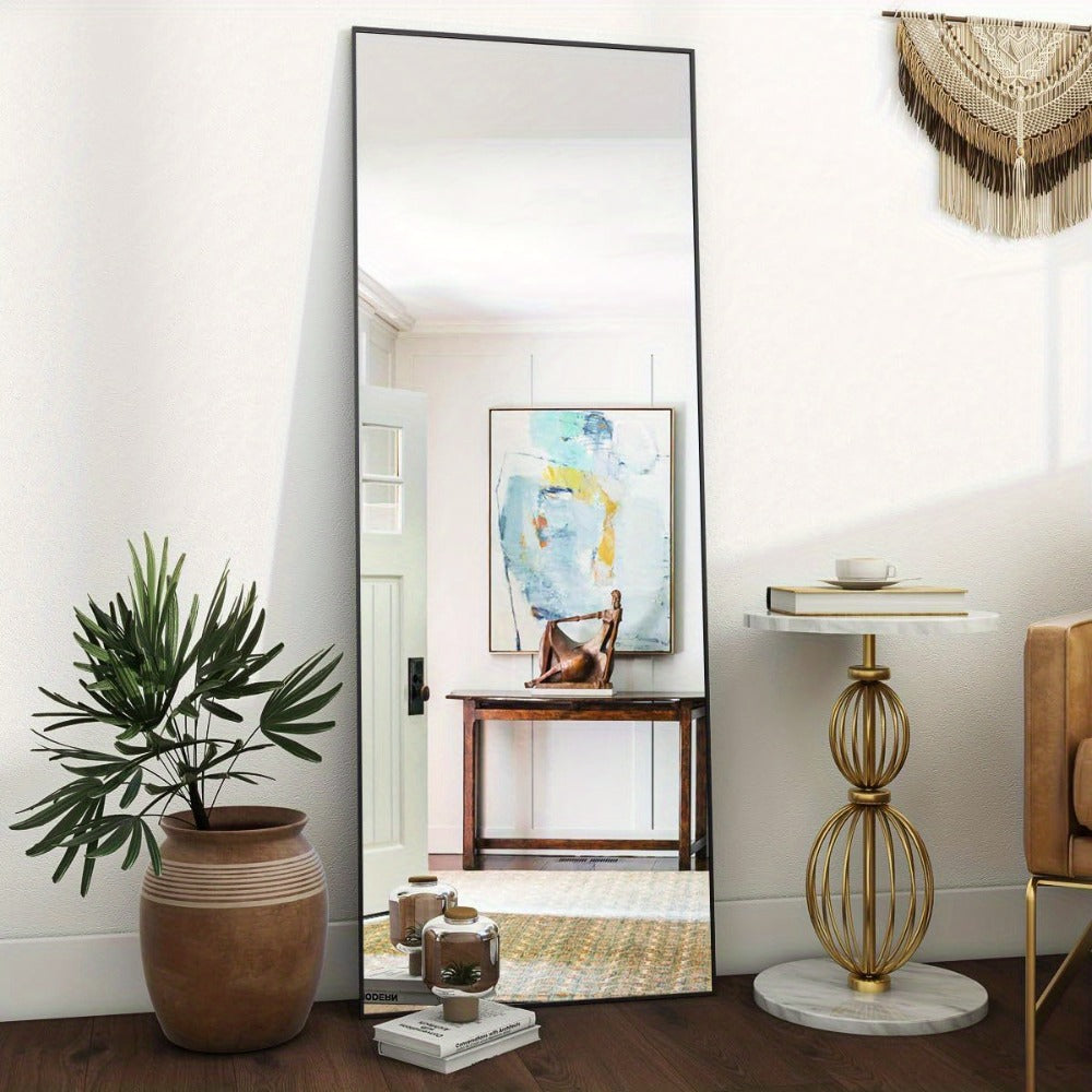 Full Length Mirror Floor Mirror with Stand, Aluminum Alloy Frame Full Body Mirror, Standing Hanging or Leaning Against Wall for Bedroom Living Room Dressing