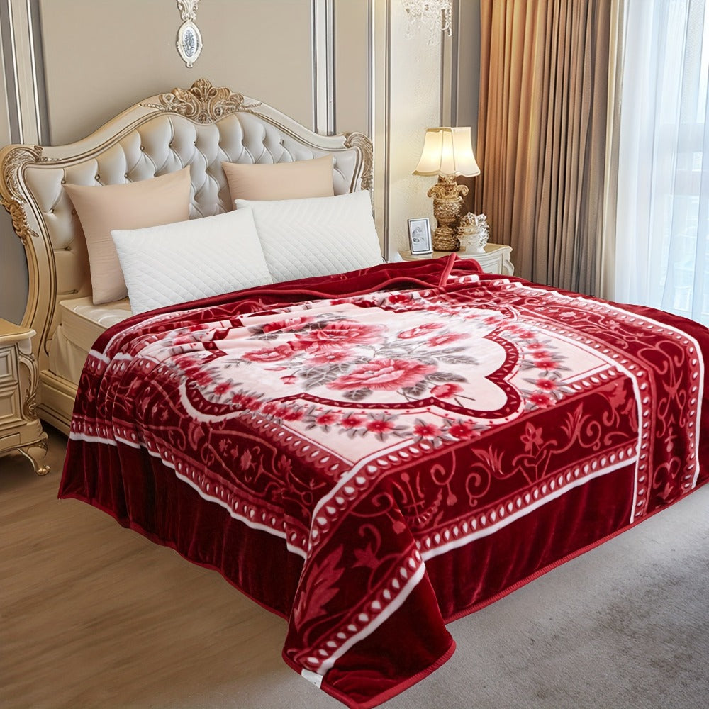 Reversible Plush Blanket 2-Ply 520GSM Milk Velvet - Soft Warm Queen King Size Blanket with Vibrant Animal & Floral Designs, All-Season Bed Couch Throw