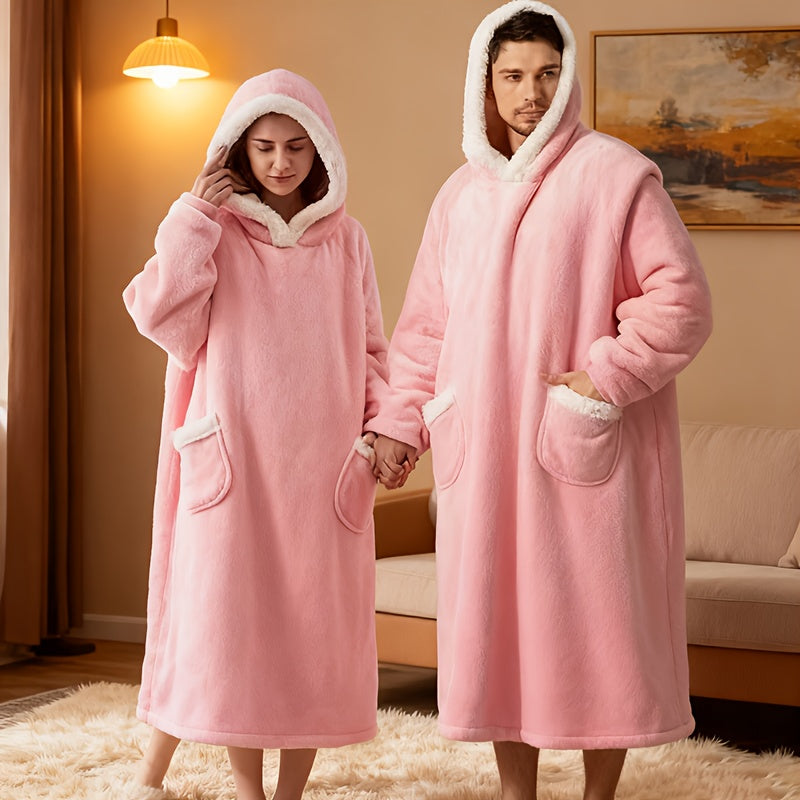 Plaid Fleece Wearable Hooded Blanket ¨C 400gsm Warm Cozy Oversized Hoodie Bedspread, Machine Washable, 4 Colors, 70¡± Length