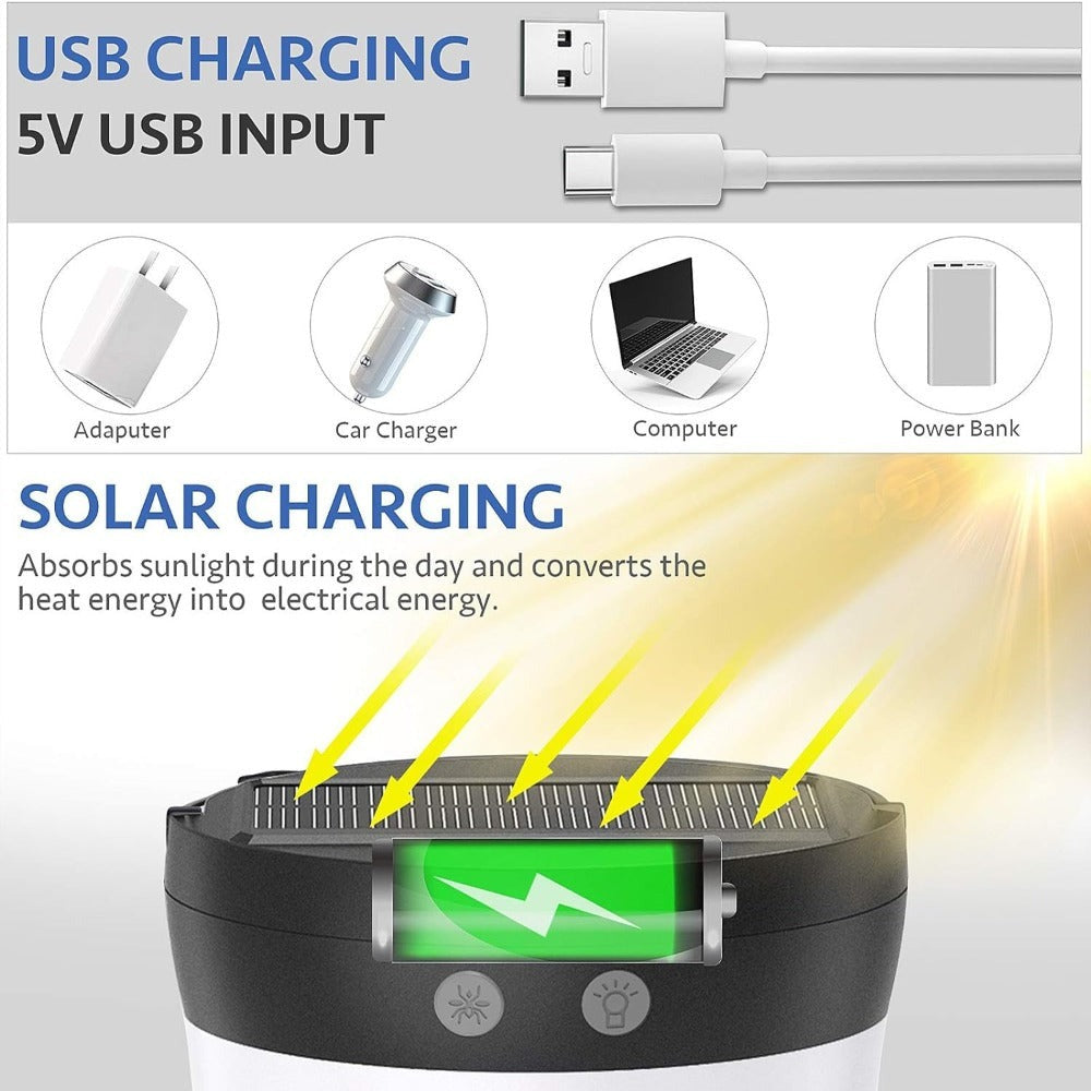 Solar Bug Zapper Electric 3-in-1 ¨C 3000V UV 365nm Mosquito Killer Rechargeable Insect Fly Trap with White Light & Flashlight, 2100 Sq Ft Coverage for Indoor Outdoor Home Patio Backyard Camping ¨C Black