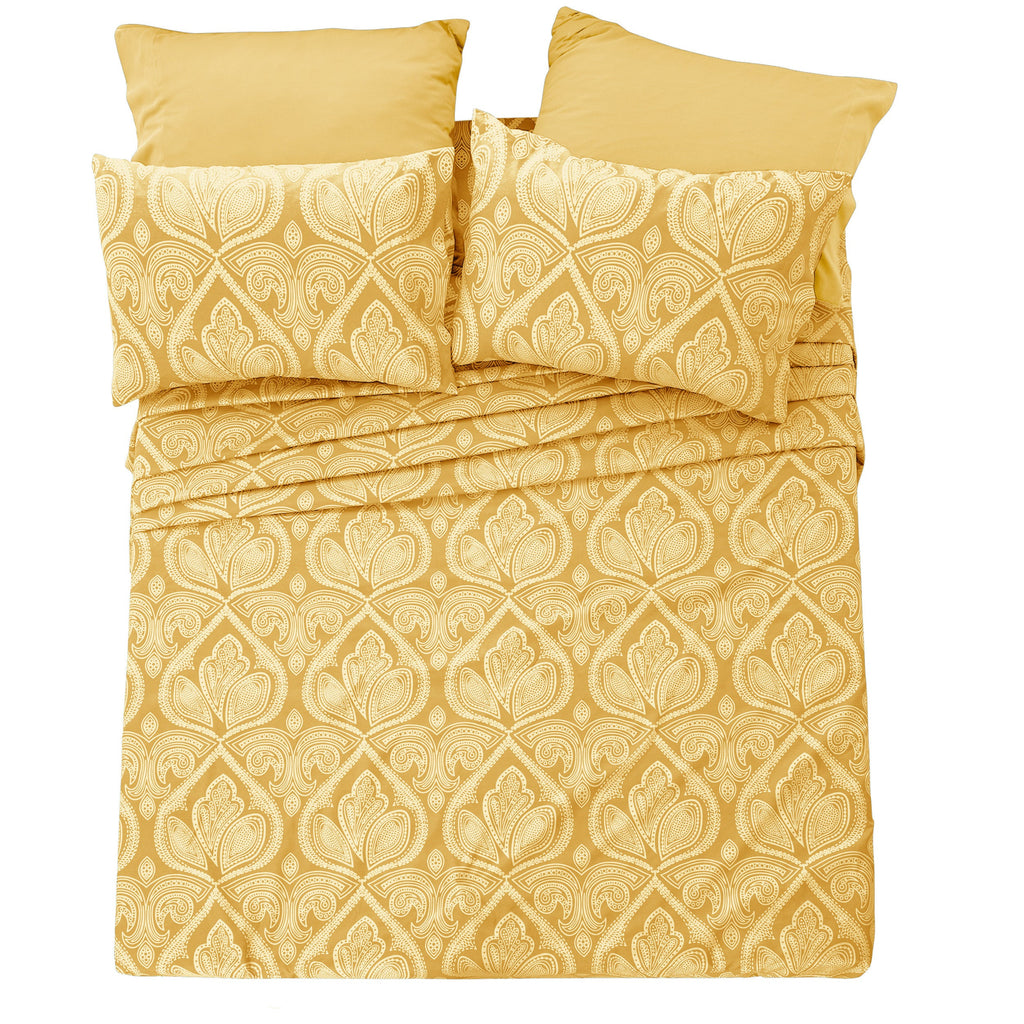 Paisley Bed Sheet Set 6-Piece Soft Brushed Microfiber Deep Pocket Fitted Sheet Wrinkle Free All-Season Comfort