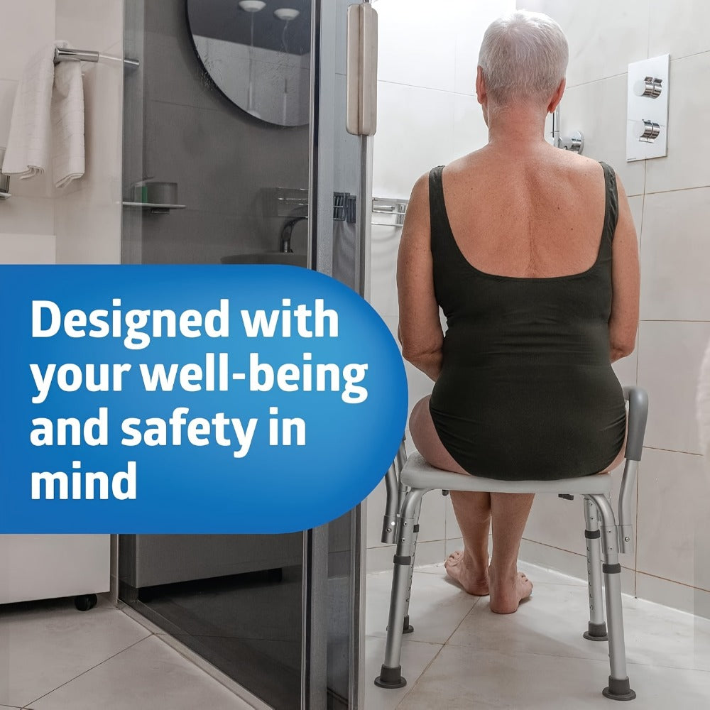 Shower Chair with Padded Armrests & Back - Heavy Duty Bath Seat 350 lb Capacity, Adjustable Height, Non-Slip Base, Lightweight Aluminum Frame for Elderly, Seniors & Disabled