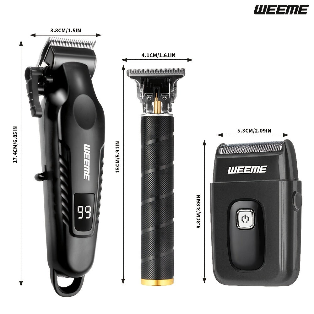 Men's Grooming Barber Haircut Set 2 & 3 Piece - Professional Hair Clipper USB Rechargeable T-Blade Trimmer Razor with 8 Limit Combs Complete Barbershop Kit for Men Boyfriend Father Birthday Gift Black