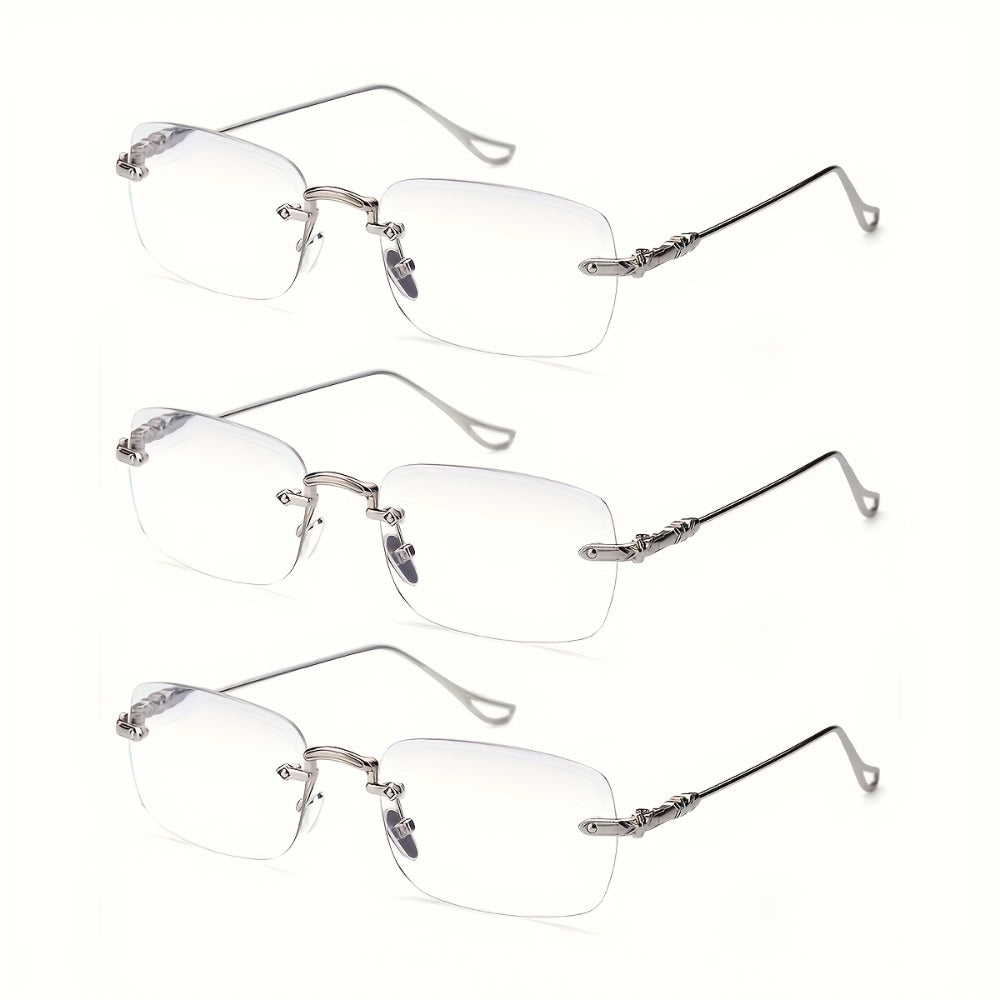 Rimless Reading Glasses for Women 3 Pack - Blue Light Blocking Lightweight Metal Frameless Readers with Anti Eyestrain Lenses, Multiple Colors and Magnifications 1.0X to 4.0X