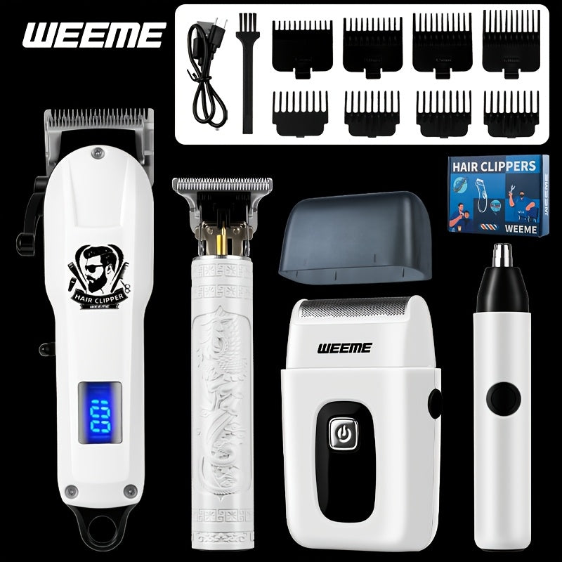 Electric Shaver Grooming Set for Men Hair Clipper Nose Trimmer Razor DIY Barber Kit USB Rechargeable 2 4 Piece Set Gift for Husband Dad Blue Gold White Green