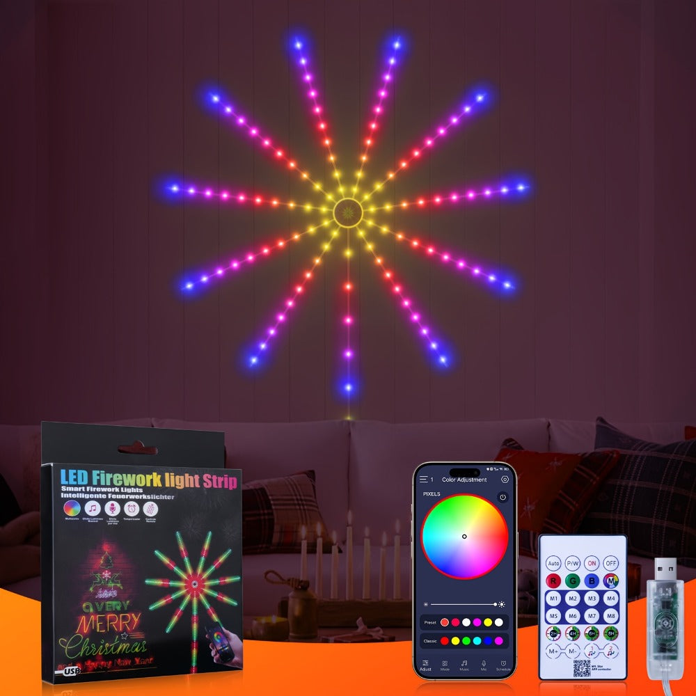 LED Fireworks Light Strip RGB Color Changing - Smart Ambient Light Bar with Infrared Remote Control & Music Sync, 16 Million Colors for Bar, Party, Christmas, Halloween & Home Room Decoration