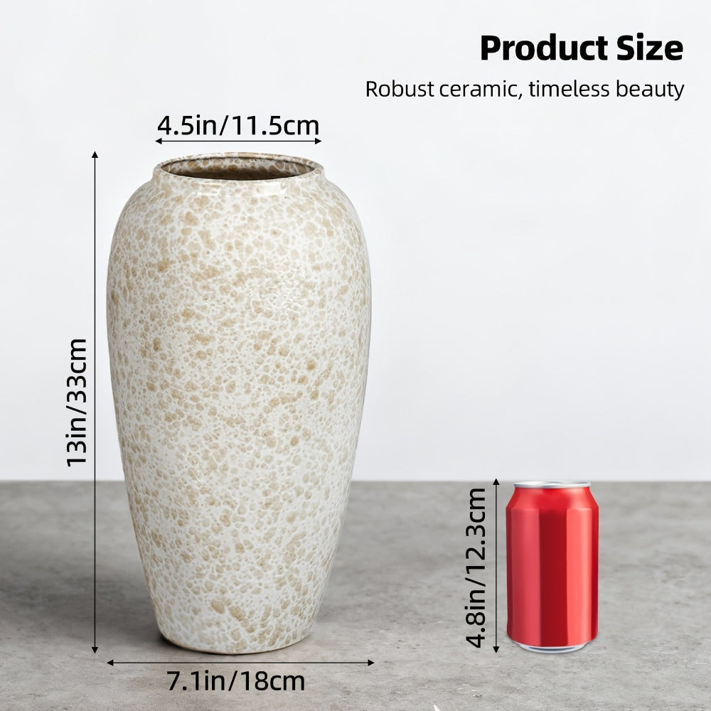Ceramic Flower Vase Farmhouse Rustic Vintage Bud Vase for Home Decor Living Room Bedroom Kitchen Office Shelf Dining Table Fireplace Centerpiece Decoration Multiple Sizes