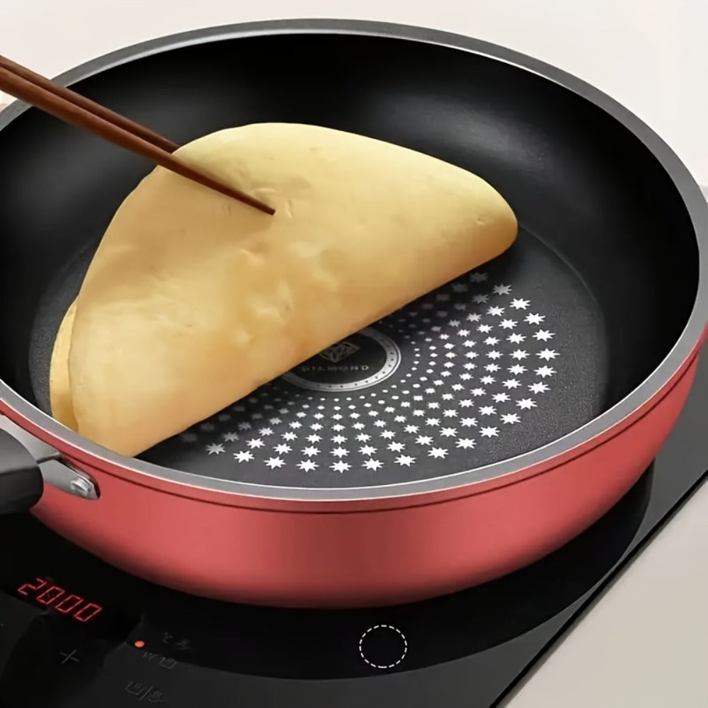 Nonstick Frying Pan with Lid 9.45 10.24 11.02 Inch Cast Iron Style Flat Bottom Skillet Stainless Steel Handle Smoke-Free Lightweight Cookware for All Stovetops Fried Eggs Steak Pancakes