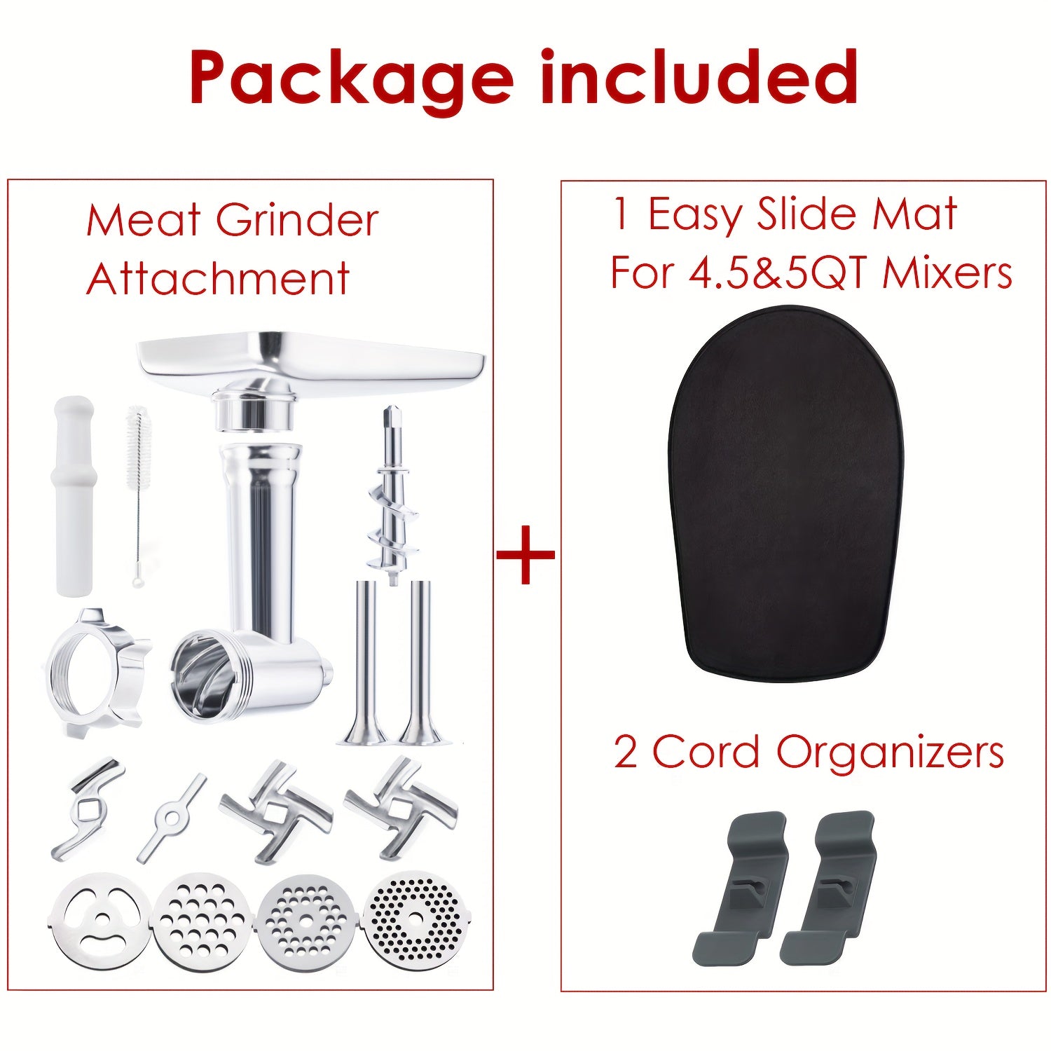 Metal Meat Grinder Attachment for KitchenAid Stand Mixers with 4 Grinding Plates 4 Blades 2 Sausage Stuffer Tubes Holder and Cleaning Brush Food Grinder for All KitchenAid Mixers