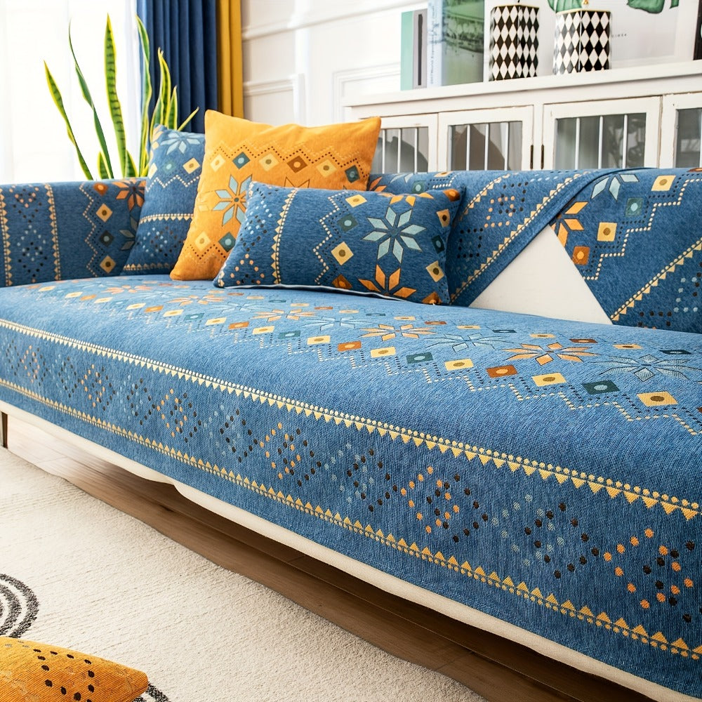 Boho Chenille Sofa Cover Non-Slip Jacquard Woven Couch Slipcover Pet Friendly Machine Washable 2 3 4 Seat Backrest Grey White Orange Bohemian Style