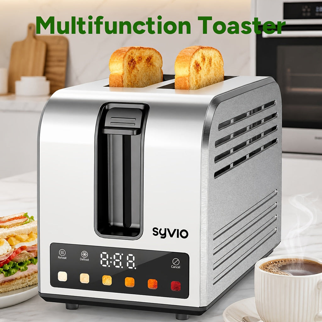 Toaster 2-Slice Stainless Steel Smart Touchscreen ¨C 5 Bread Types, 6 Browning Levels, Wide Slots, Temperature Control, Removable Crumb Tray, Compact Kitchen Toaster