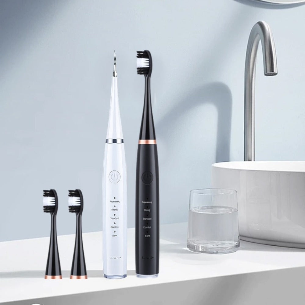 USB Electric Toothbrush Set - 5 Replaceable Brush Heads & 2 Cleaning Heads, USB Rechargeable Electric Toothbrush with Travel Case, Complete Oral Care Kit for Home & Travel, Black or White