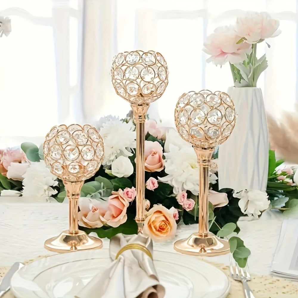 Crystal Candle Holders Set of 3 - Windproof Glass Taper Candle Holder for Wedding Table Centerpiece, Home Decor, Holiday Dinner, Birthday Gift
