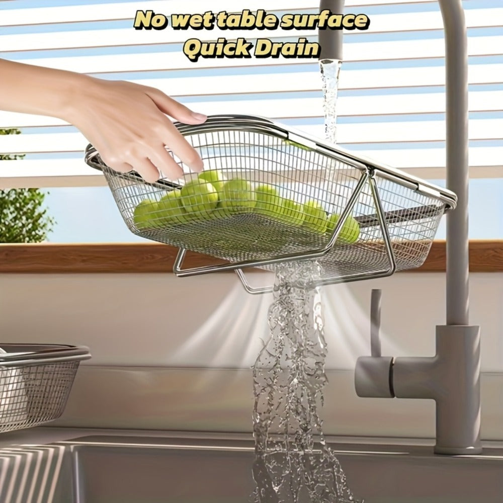 Expandable Stainless Steel Colander & Drain Basket ¨C Adjustable Strainer for Vegetables, Fruits & Kitchen Sink Use