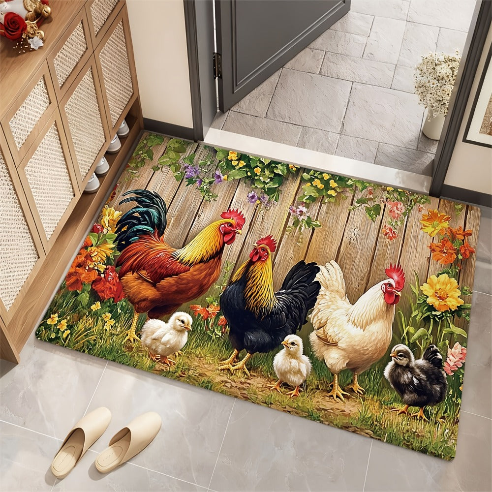 Rooster Kitchen Rugs Set 1/2/3/4pcs Vintage Farmhouse Anti-Slip Floor Mats for Kitchen Bedroom Bathroom Living Room Laundry Room Entrance
