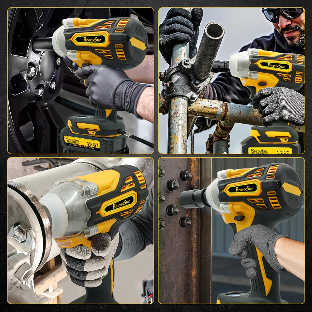 Cordless Brushless Impact Wrench Set 21V, 1/2'' High Torque Impact Gun with 4000mAh Rechargeable Battery, Fast Charger, Variable Speed Control, Complete Accessories for Car, Motorcycle & Home Repair