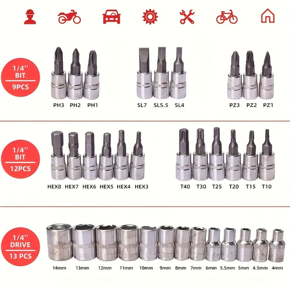 Professional Auto & Bicycle Repair Tool Set 50/53PCS ¨C Ratchet Wrench Kit | Racing-Grade Car Maintenance Tools | Socket Set for Auto Parts, Bike & Machinery Repair | Orange