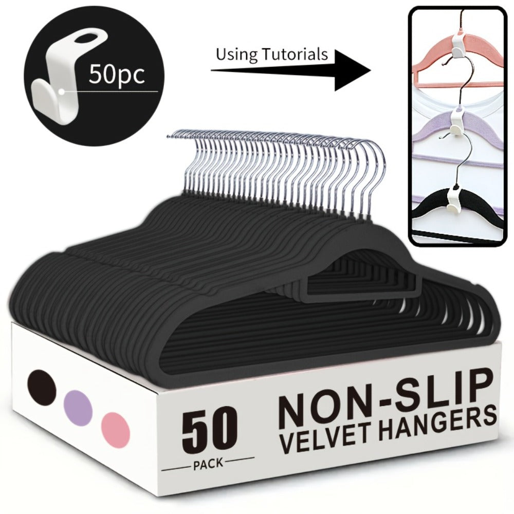 Non-Slip Velvet Hangers with 360¡ã Rotating Hook & Hanger Buckles ¨C Space Saving Closet Organizer Set (50pcs or 20pcs)