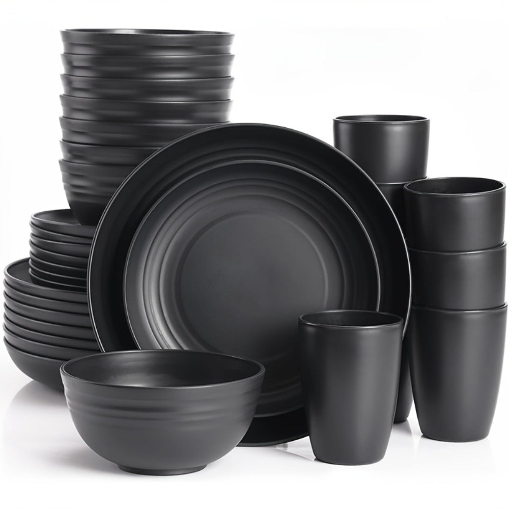Wheat Straw Dinnerware Set 16 or 32 Piece ¨C Plates & Bowls for 4 or 8 People, Microwave & Dishwasher Safe Plastic Dish Set, Lightweight Colorful Tableware for Home, Party & Holiday