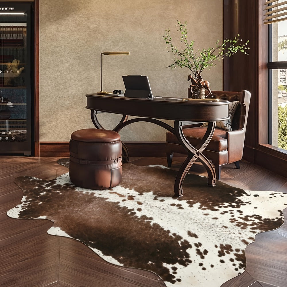 Cowhide Area Rug Faux Animal Print Rug Western Style Non-Slip Floor Mat for Living Room Bedroom Dining Room Office Boho Home Decor Cow Print Carpet