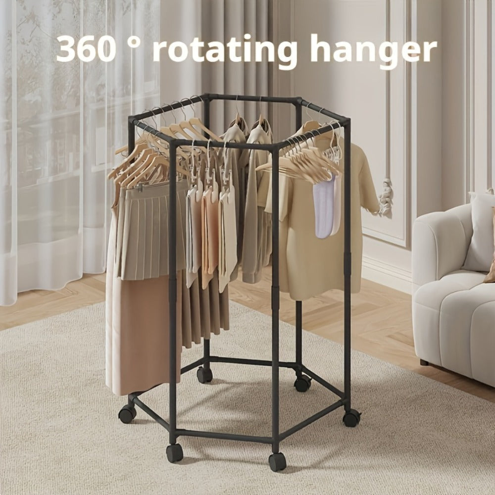 Rotating Clothes Rack Freestanding Vertical Clothing Hanging Rack Space Saving Laundry Rack with Mesh Bag Black White Rotatable Garment Rack for Small Apartment Bedroom Closet