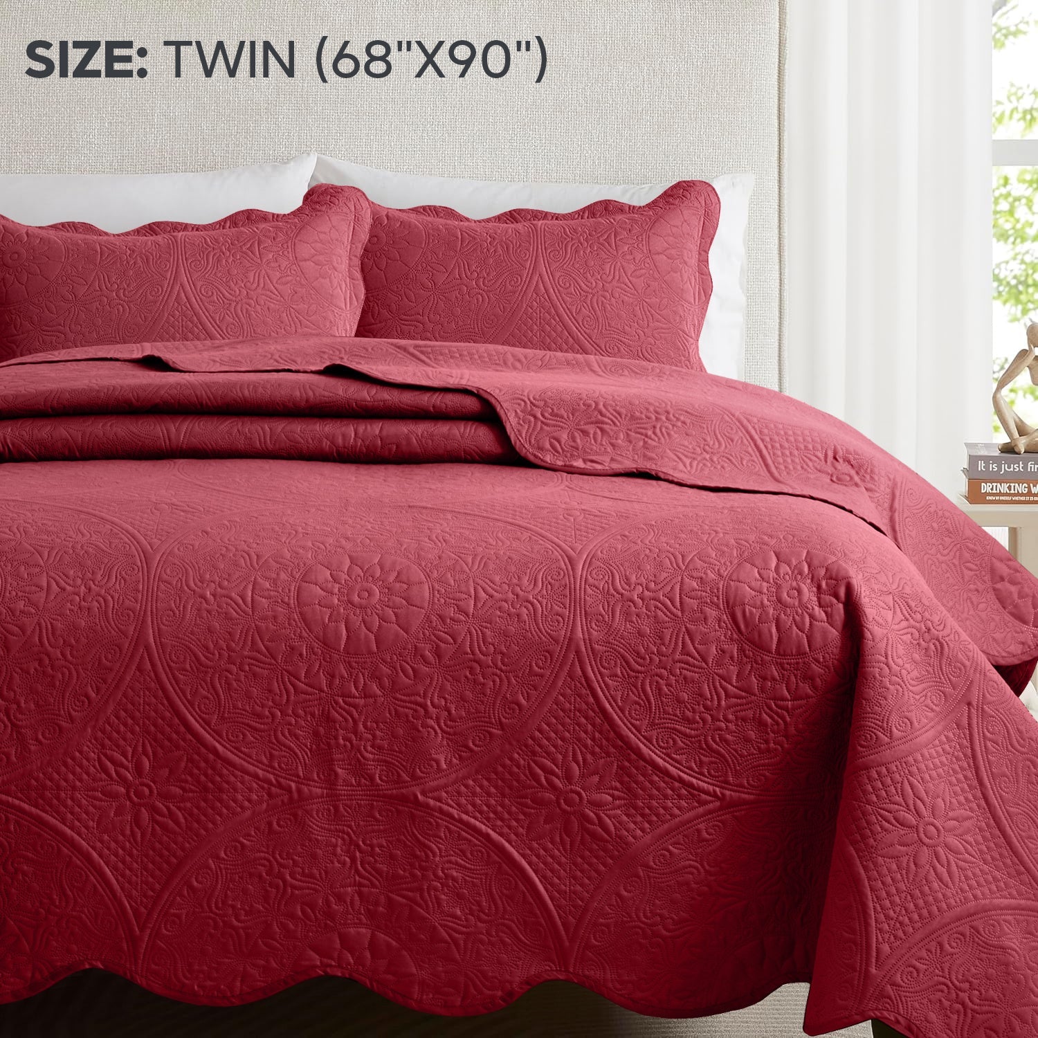 Quilted Bedspread Set 3 Piece ¨C Soft Floral Coverlet with Pillow Shams, Lightweight Breathable Quilt for Bedroom & Guest Room, All Season Bed Cover