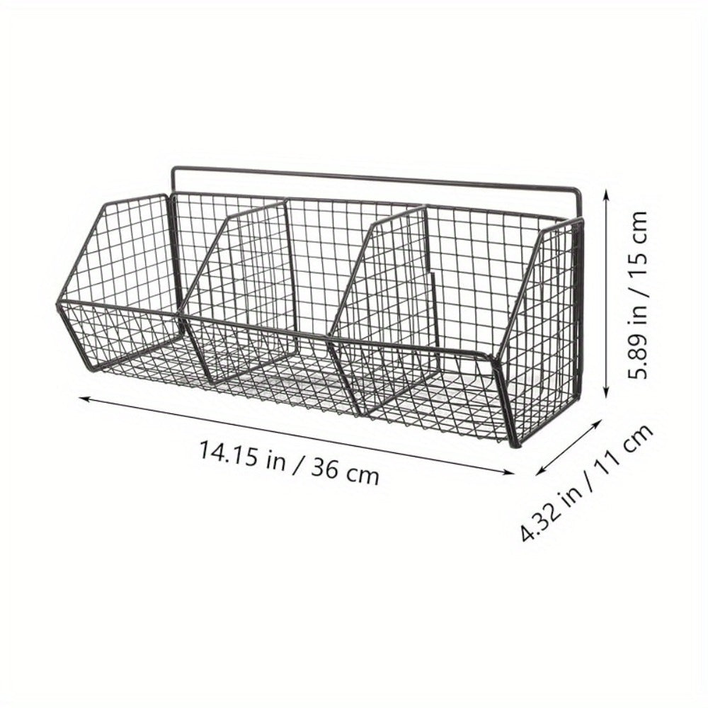 Wall Mounted Kitchen Storage Basket ¨C Metal Wire Rack Organizer, 2 or 3 Grid Tier, Space Saving Vertical Pantry Shelf for Spices, Snacks & Beverages, Home Kitchen & Retail Store Display