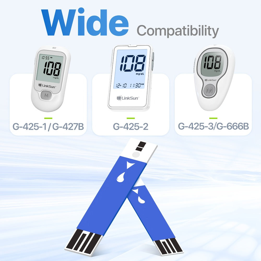 Blood Sugar Test Strips 100 Count Compatible with G-425-1 G-425-2 G-425-3 Glucose Meter Strips for Diabetic Blood Glucose Monitoring 1 Box