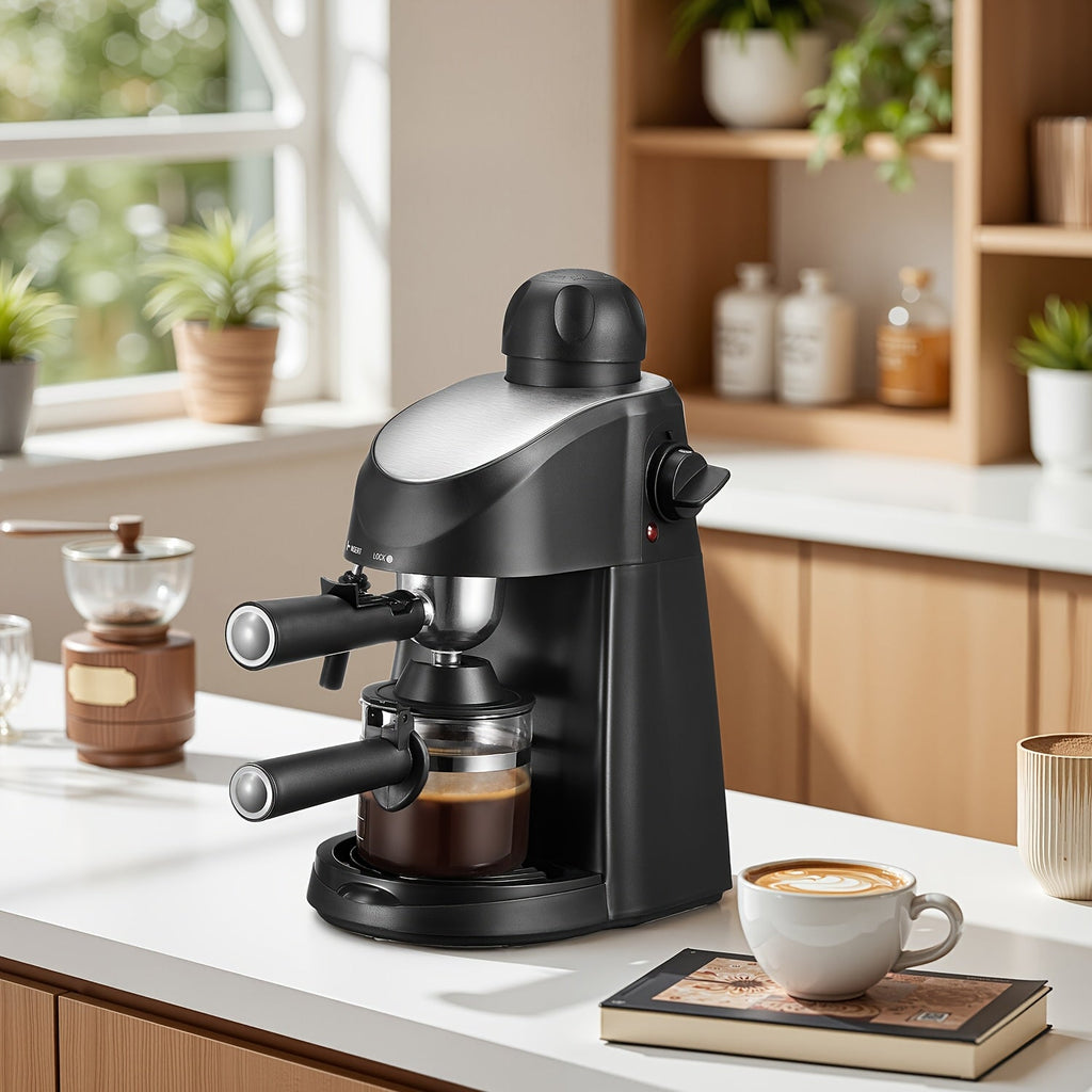 Espresso Machine 3.5Bar with Milk Frother Steam Wand Makes 4 Cups Cappuccino Latte Espresso Maker Compact Easy Clean Removable Portafilter Drip Tray Black Green