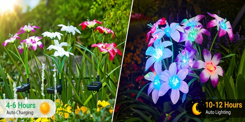 Solar Garden Lights Blooming Lily Flower | 7 Color Changing LED | Waterproof Outdoor Solar Stake Lights | Yard Patio Pathway Gravestone Decor | 2 4 12 Pack Solar Flower Lights