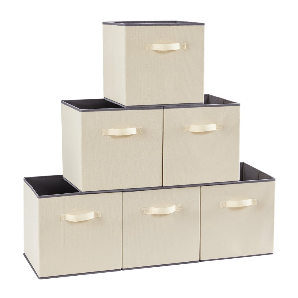 Collapsible Storage Cubes Set of 6 Foldable Fabric Bins Cube Storage Organizer Baskets 11 & 13 Inch Decorative Organizing Bins for Closet Shelf Bedroom Living Room Office