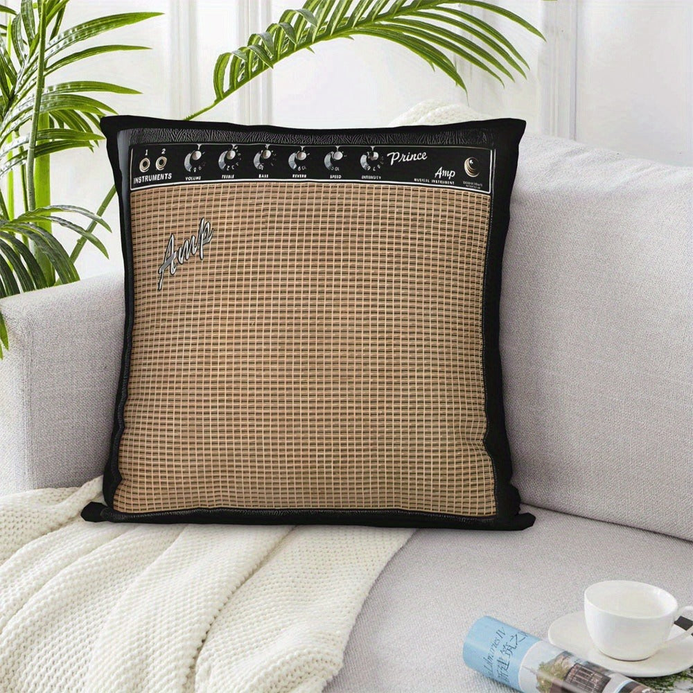 Throw Pillow Cover Guitar Amplifier Music Themed Decorative Cushion Case 18x18 Inch Zipper Polyester Machine Washable Gift for Guitarist Musician Living Room Bedroom Sofa Decor