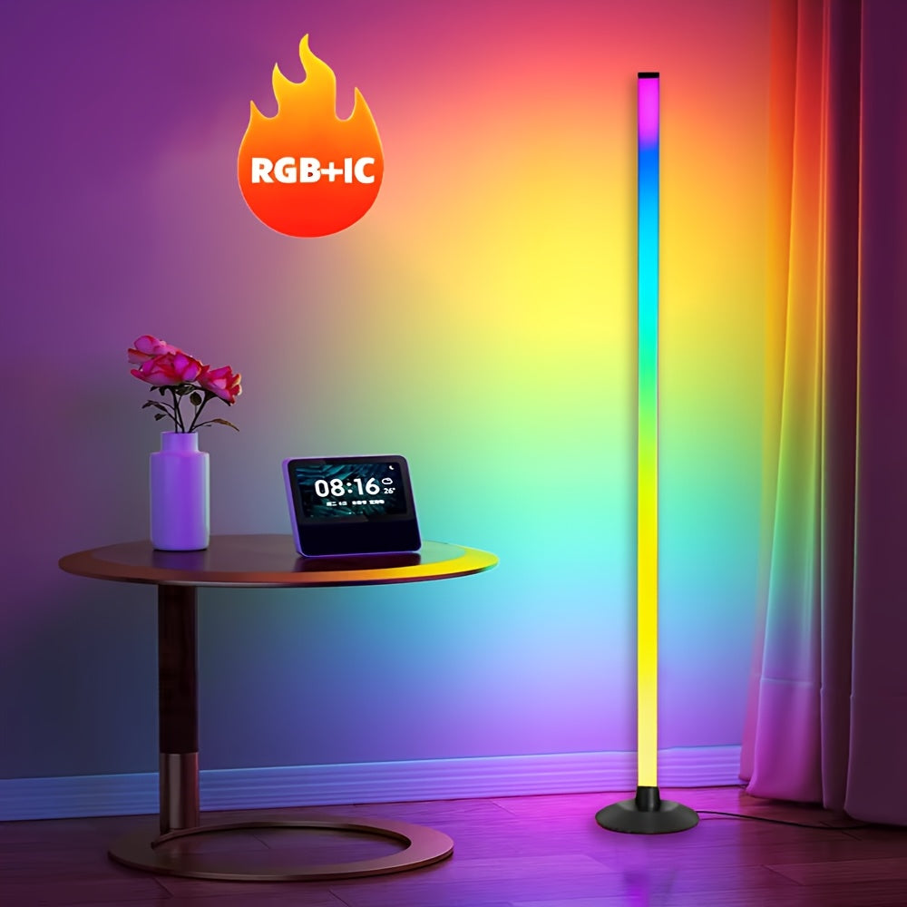 LED Corner Floor Lamp RGB Color Changing - USB Powered Smart Floor Lamp with App & Remote Control, IC+RGBW Music Sync, Dimmable 16 Million Colors Ambient Night Light for Living Room Bedroom Gaming Room