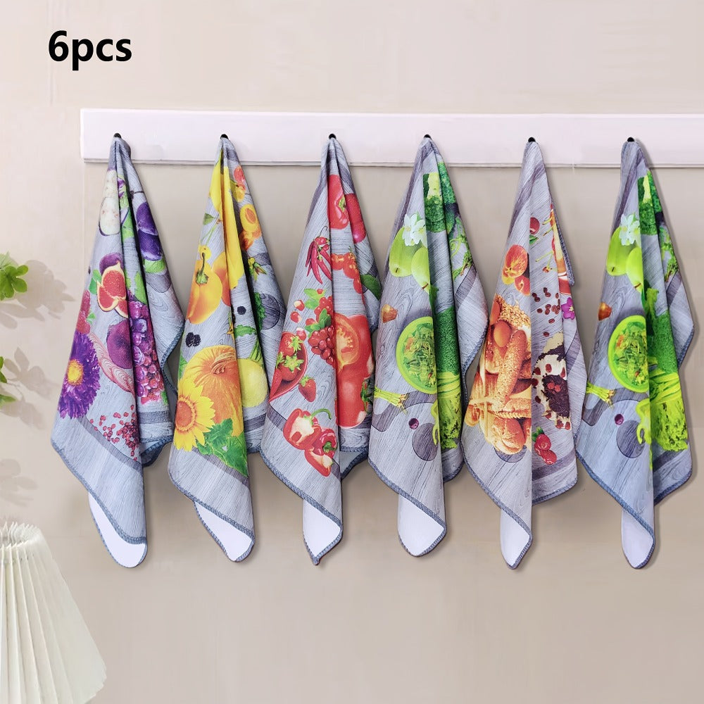 Holiday Kitchen Dish Towels Set of 6 - Colorful Printed Dishcloths Soft Absorbent Tea Towels for Kitchen Decor