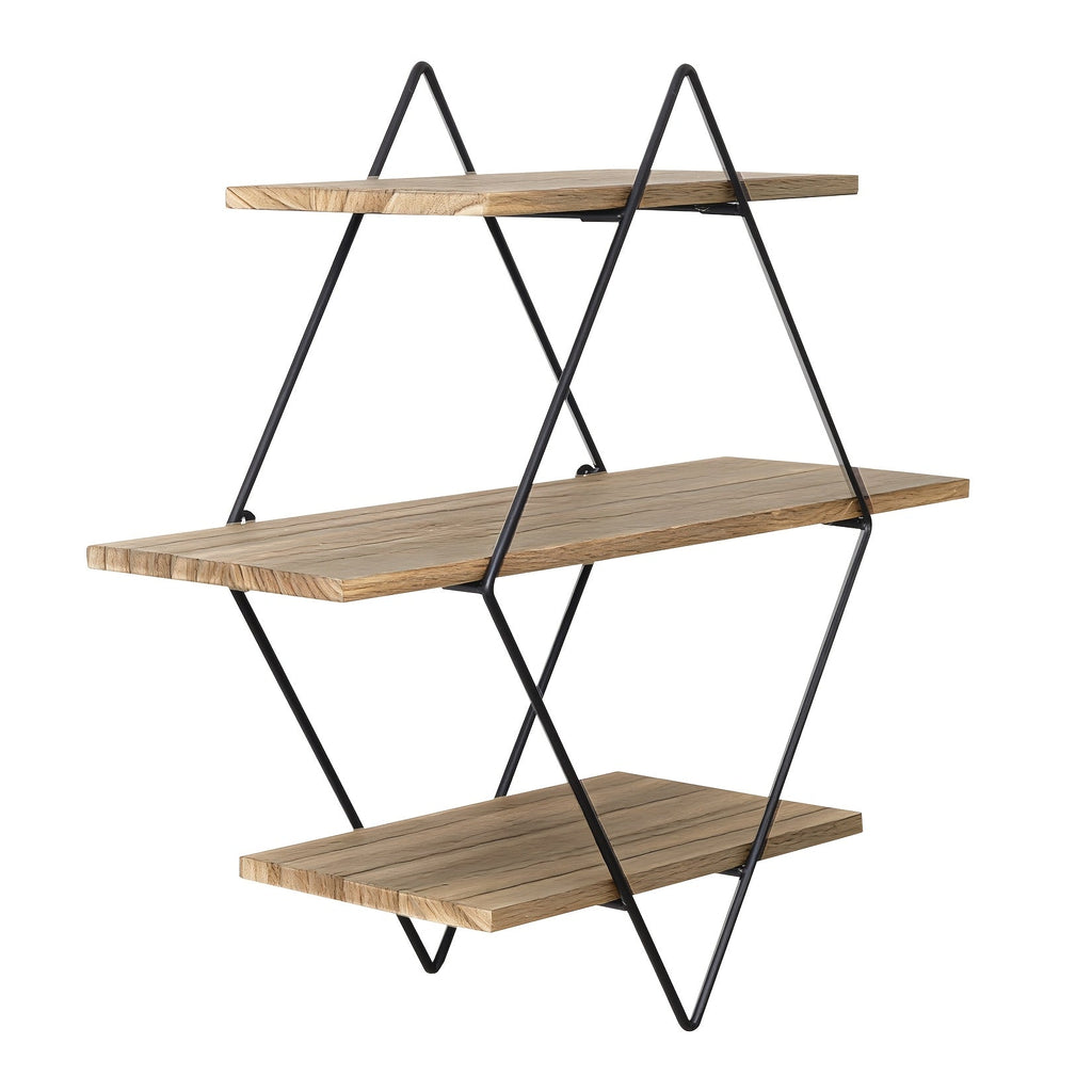 Geometric Diamond Wall Shelf 3-Tier Metal Wire & Wood Floating Shelves | Industrial Style Display Shelf for Living Room Kitchen Bedroom