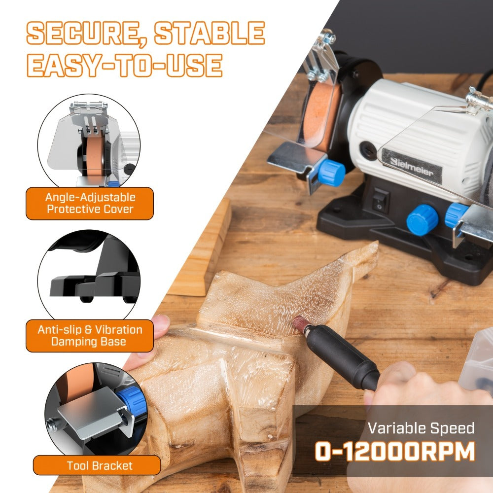 Bench Grinder 3 Inch Rotary Tool Kit 110pcs Accessories Flexible Shaft 105cm Buffer Polisher for Wood Jewelry Metal Plastic Stone Low Noise Compact 3.97LB
