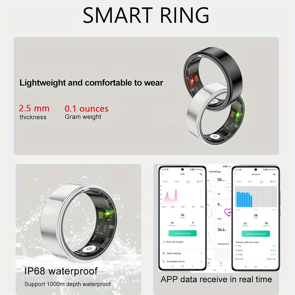 Smart Ring Fitness & Health Tracker for Men & Women ¨C Heart Rate, Sleep, Steps, Calories, Body Temp & HRV Monitoring, IP68 Waterproof, iOS & Android Compatible