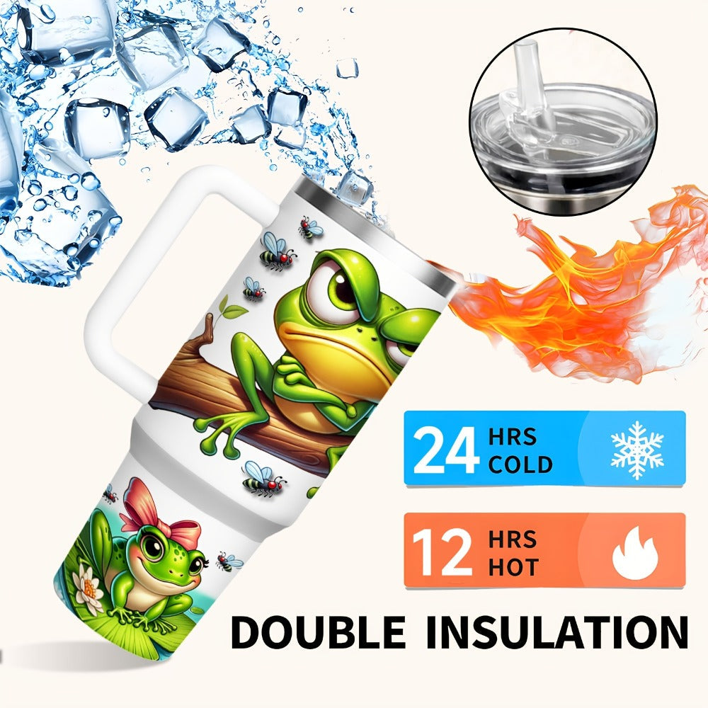 Frog Insulated Stainless Steel Water Bottle 16oz 40oz Cute Tumbler with Lid, Temperature Retention Travel Mug for Home Office Kitchen, Funny Gift for Women Men