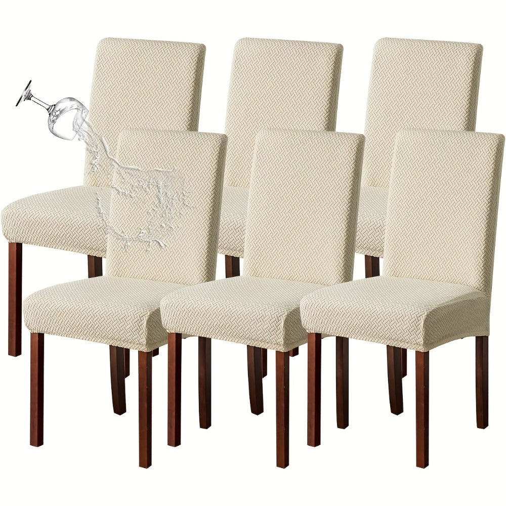 Dining Chair Covers Set of 4 6 Waterproof Stretch Parson Chair Slipcovers - Polar Fleece Jacquard Elastic Band Fit Kitchen Dining Room Chair Protector, 7 Colors, Beige Black Khaki Burgundy Gray