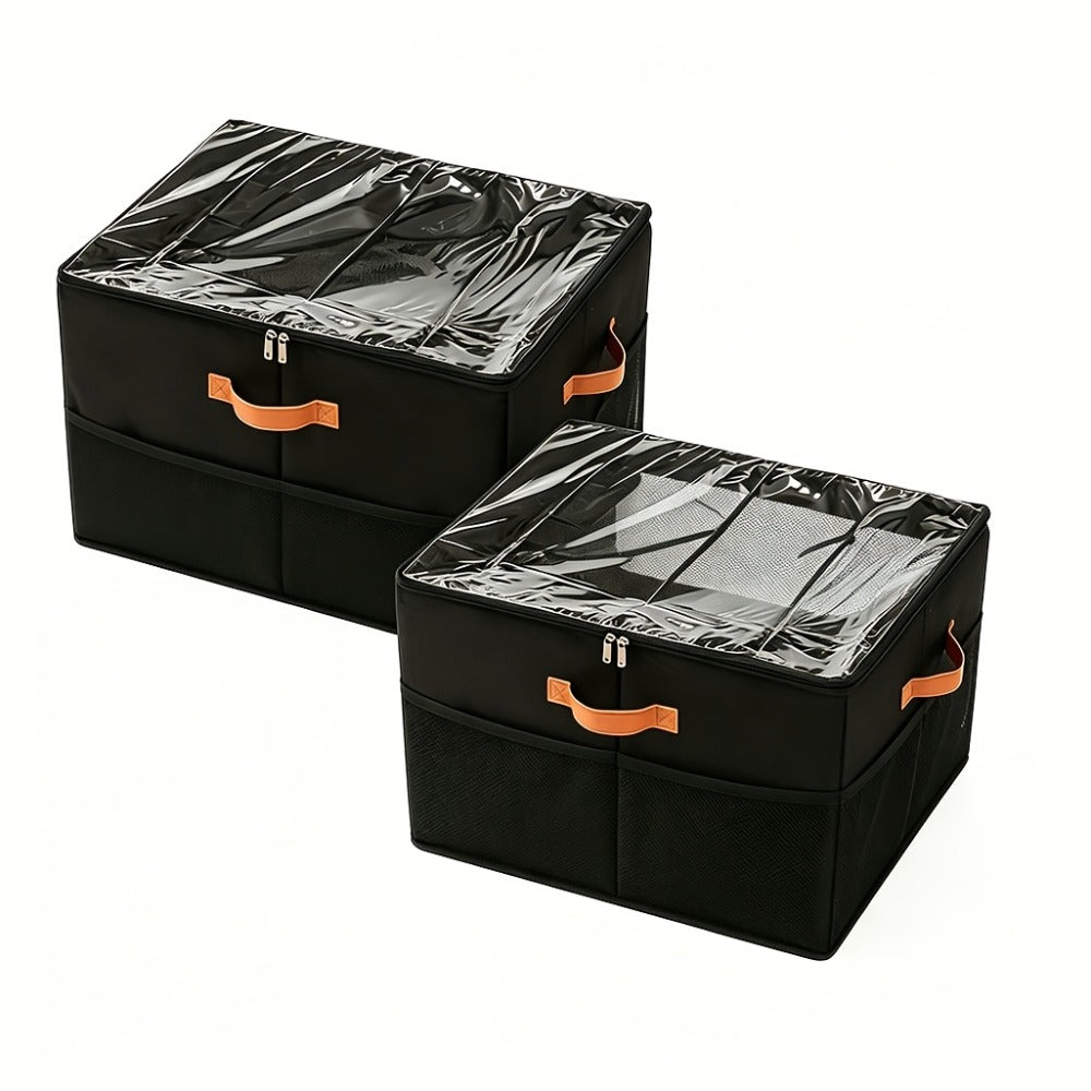 Shoe Storage Box 16-Pair, Clear Foldable Shoe Organizer with Flip-Top Lid & Reinforced Handles ¡ª Heavy-Duty Space-Saving Shoe Box for Closet, Bedroom & Entryway | Black & Grey | 1 or 2 Pack