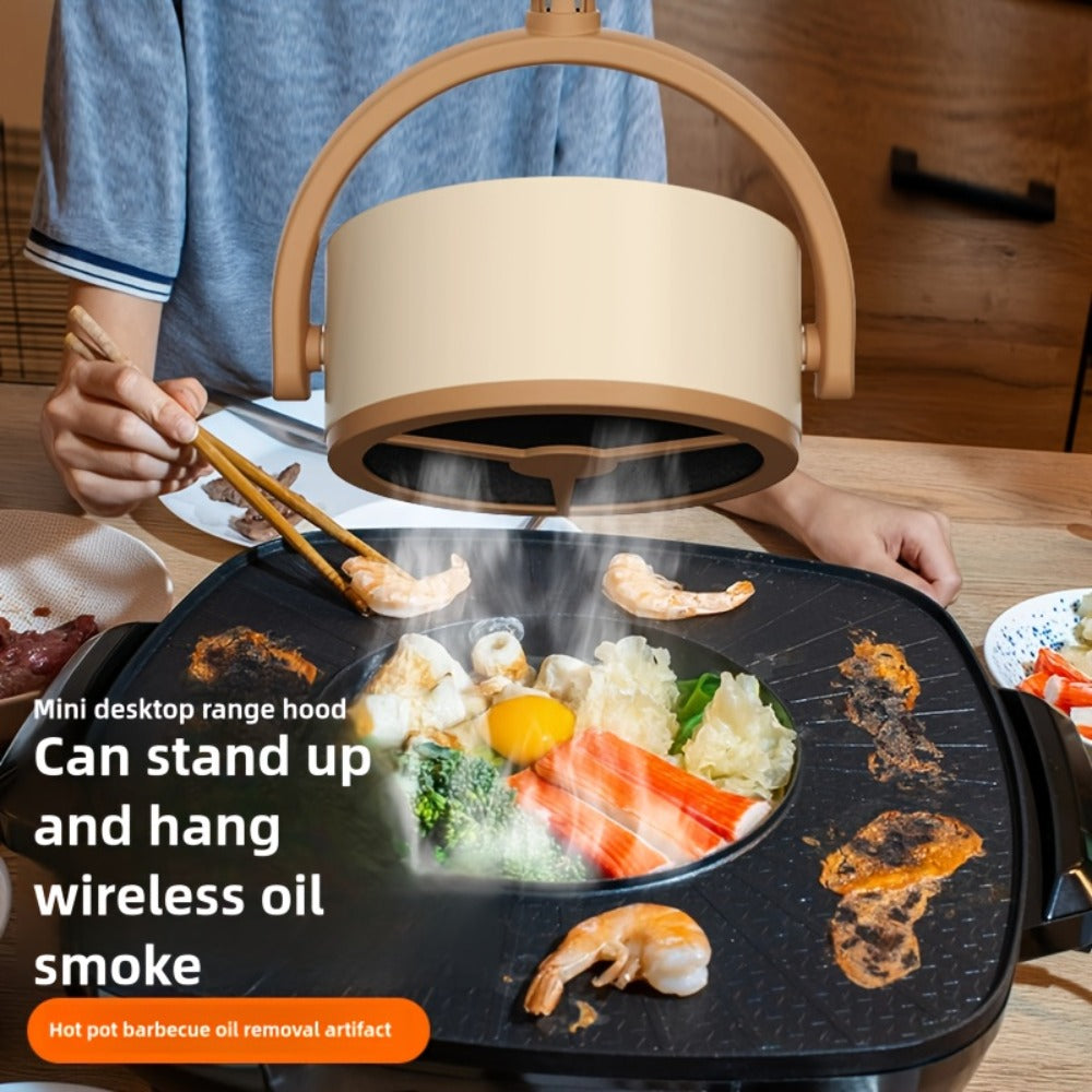 Oil Smoke Extractor Fan Portable Mini USB Rechargeable | Foldable Grease Catcher Smoke Absorber for BBQ Hot Pot Teppanyaki Indoor Kitchen Camping Outdoor Cooking | High Suction Easy Clean | White