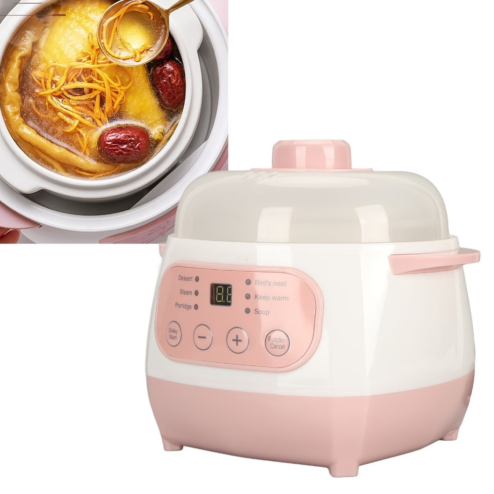 Electric Ceramic Stew Pot 1L 200W Anti Dry Burn 24H Intelligent Reservation Slow Cooker for Porridge Rice Soup Congee Small Family Individual Use