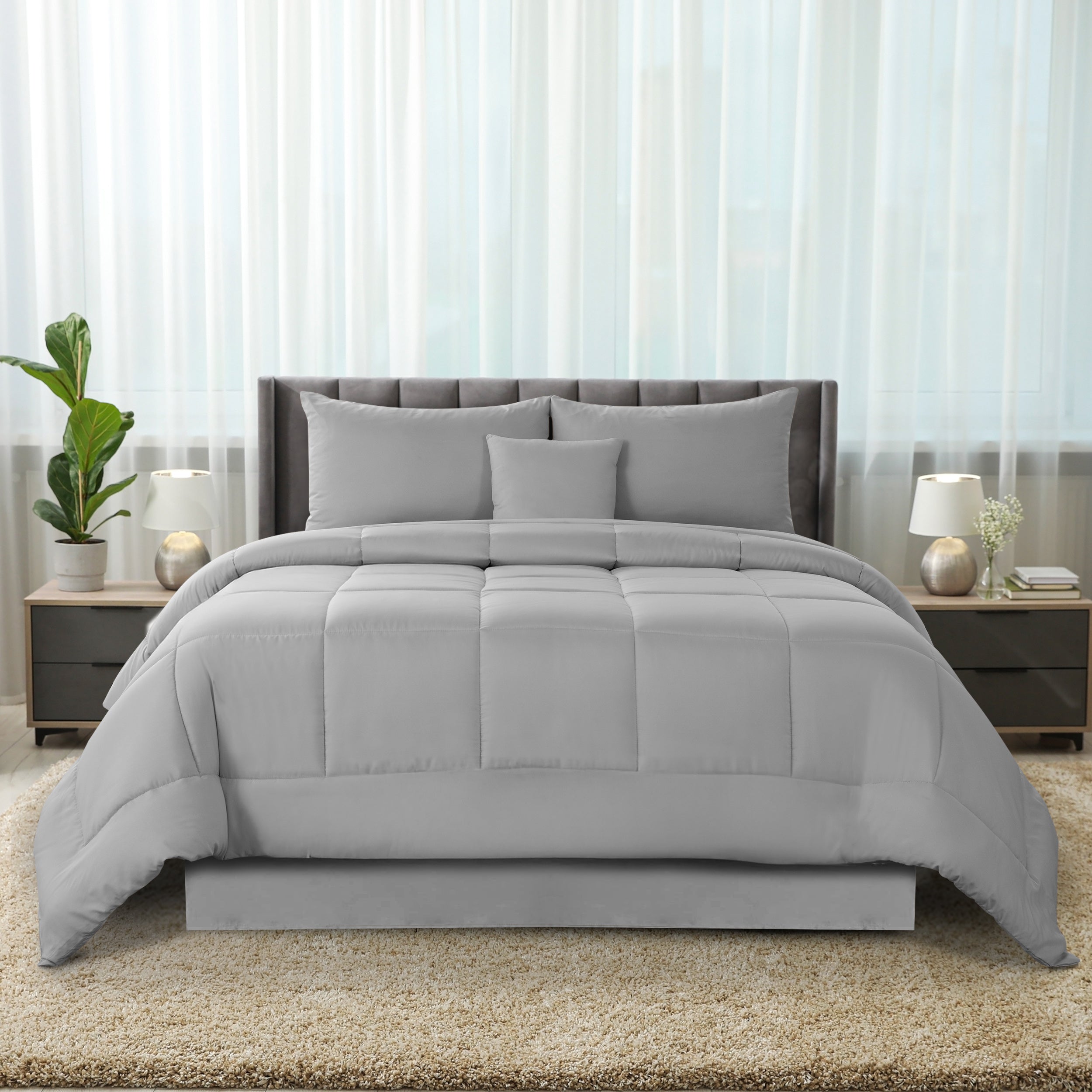 5-Piece Comforter Set ¨C Down Alternative Reversible Quilted Bedding with Bed Skirt & Pillow Shams, Twin Queen King, All Seasons ¨C 13 Colors