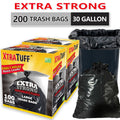 30 Gallon Trash Bags 200 Count ¨C Black Large Garbage Bags, Ultra Strong Leak-Proof, 113.5L Heavy Duty Bags for Kitchen, Industrial, Garden & Commercial Use, 4 Rolls / 2 Boxes Value Pack